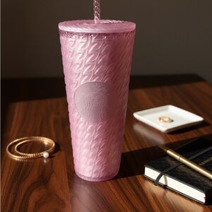 Starbucks 2024 Cherry Blossom Pink Cable Knit Tumbler 24oz | Matte Soft Touch